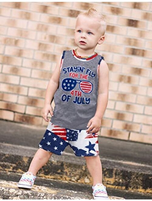 Fommy 4th of July Baby Boy Outfit Toddler Boy Clothes Summer American Flag Sleeveless Top + Shorts