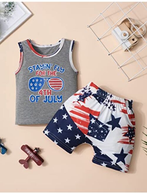 Fommy 4th of July Baby Boy Outfit Toddler Boy Clothes Summer American Flag Sleeveless Top + Shorts