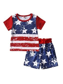 SOFEON Toddler Baby Boy 4th of July Outfit Independence Day Stripe Star Short Sleeve T-shirt Shorts Kids American Flag Clothes