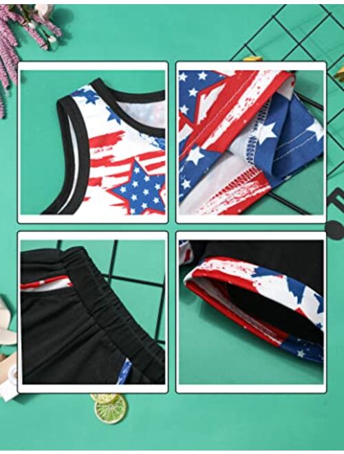 Migu 4th of July Baby Boy Outfits Toddler Baby Boy Clothes Summer Star Stripe Sleeveless T-shirt Top + Black Short Pants 2Pcs Set