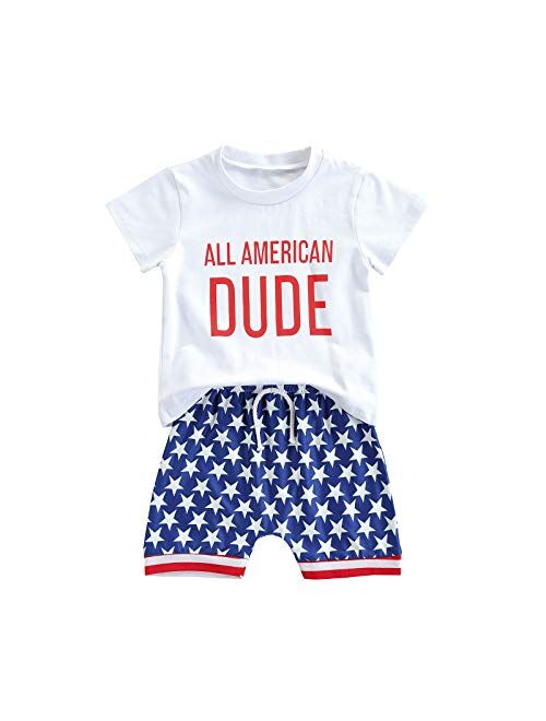 Mozikqin 4th of July Baby Boy Outfit Short Sleeve T-shirt Top and Stars Shorts Toddler Boy Independence Day Clothes
