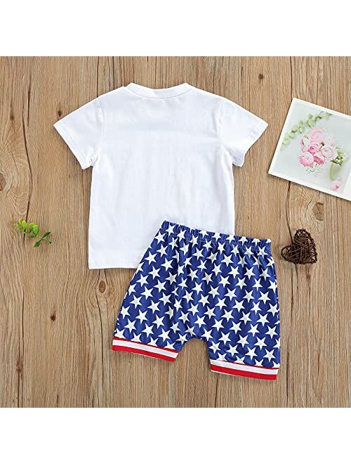 Mozikqin 4th of July Baby Boy Outfit Short Sleeve T-shirt Top and Stars Shorts Toddler Boy Independence Day Clothes