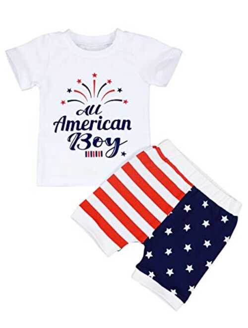 Hipealy Baby Boy Outfits Summer American Flag Pants American Boy Letter Print Tops Clothing Set
