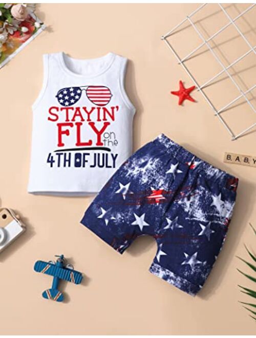 Fommy 4th of July Baby Boy Outfits Sleeveless Tops and Short Pants 2Pcs Independence Day Sets