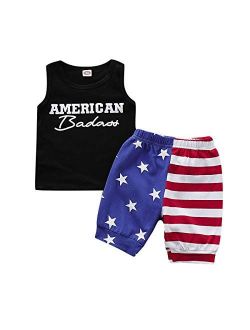 Modntoga 4th of July Baby Boys Summer Outfits Sleeveless Tank Top with American Flag Short Pants Independence Day Sets