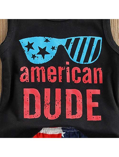 Amshibel Independence Day Outfit Toddler Baby Boy Girl 4th of July American Flag Sleeveless Vest Tops + Stars Shorts Set