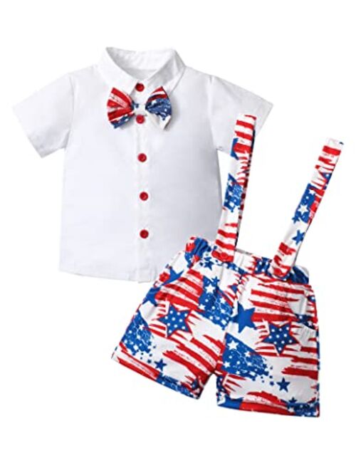 Donwen Baby Boy 4th of July Outfit Short Sleeve Shirt+ Stars Stripe Short Toddler 4th of July Outfit Boy