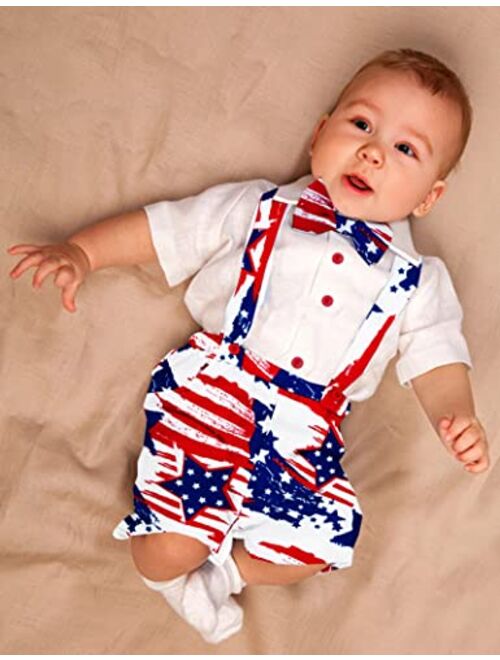 Donwen Baby Boy 4th of July Outfit Short Sleeve Shirt+ Stars Stripe Short Toddler 4th of July Outfit Boy
