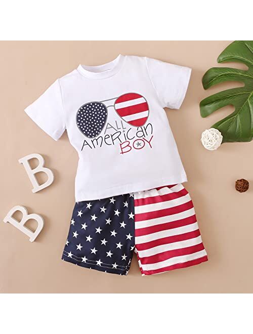 Hengshunrui 4th of July Baby Boy Outfit Independence Day Short Sleeve Shirt and Shorts Set