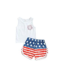 Bemeyourbbs Toddler Baby Boy 4th of July Outfit American Flag Print Tank Top and Elastic Shorts Set Independence Day Clothes