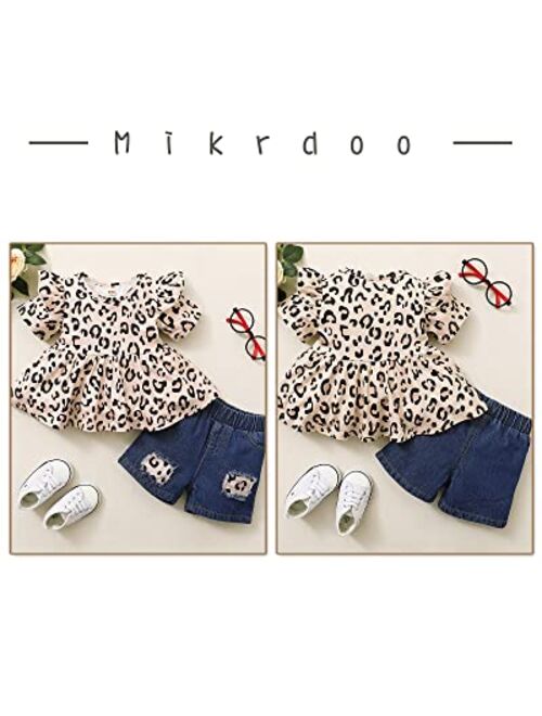 Mikrdoo Baby Girl Clothes Toddler Girl Summer Outfits Shirts Tops Ripped Denim Shorts Set Little Girl Clothes