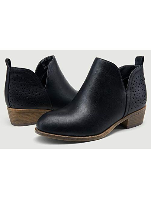 VEPOSE Women's Ankle Boots Low Heels Chunky Cutout Booties Perforated Western Shoes
