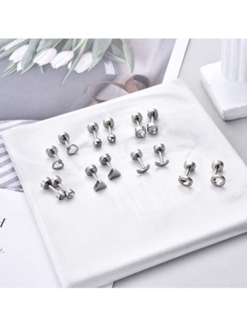 Vegolita 18Pairs 18G Stainless Steel Tiny Stud Earrings for Women Cartilage Helix Earrings Ball Star CZ Earrings