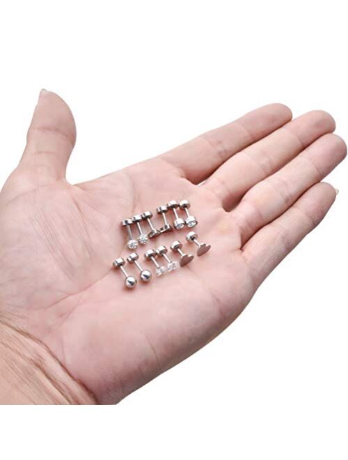 Vegolita 18Pairs 18G Stainless Steel Tiny Stud Earrings for Women Cartilage Helix Earrings Ball Star CZ Earrings