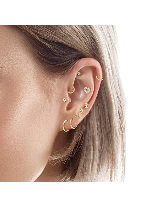 Jstyle 12Pcs 18G Stainless Steel Helix Cartilage Tragus Stud Earring Hoops for Women CZ Barbell Piercing Earrings Stud Piercing Jewelry