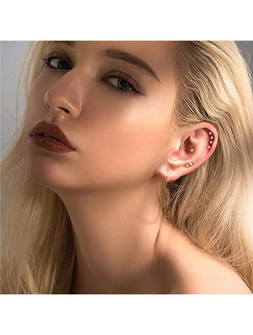 Fansilver 8-18Pairs 20G Stainless Steel Cartilage Studs Earrings 2mm Tiny Round Cubic Zirconia Flatback Earrings Cartilage Tragus Barbell Studs Earrings For Women Men Scr