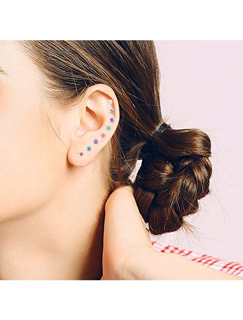 Jstyle 10Pairs 18G Ear Stud Earrings for Women Stainless Steel Cubic Zirconia Earrings Tragus Cartilage Piercing Barbell Screwback Earrings Set
