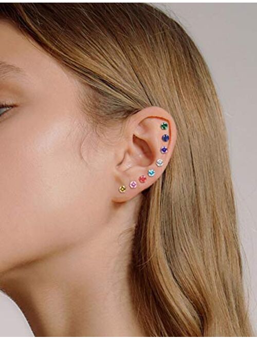 THUNARAZ 16Pairs 20G Stainless Steel Cartilage Stud Earrings Set for Women Men Barbell Cartilage Helix Tragus Ear Piercing CZ Screwback Earrings Set Ear Lobe Piercing Jew