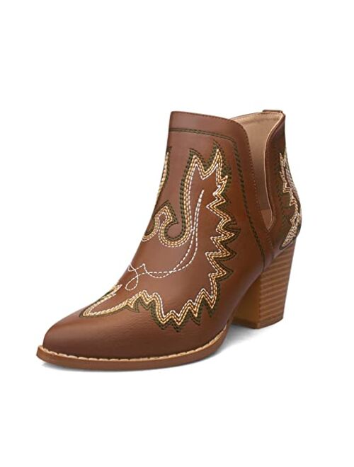 Buy Carcuume Women's Western Booties Cowboy Ankle Boots Cowgirl Faux