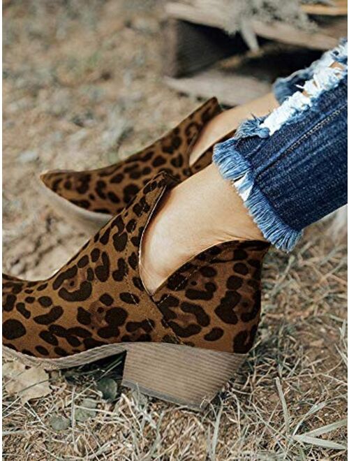 Syktkmx Womens Cutout Chelsea Ankle Boots Slip On Pointed Toe Stacked Chunky Block Heel Booties