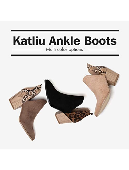 katliu Women's Ankle Boots Heeled Cutout Pointed Toe Booties Chunky Heels Short Boots