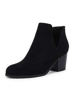 Coutgo Women Chunky Block Stacked Low Heel Ankle Boots Cut Out Pointed Toe Comfortable Booties