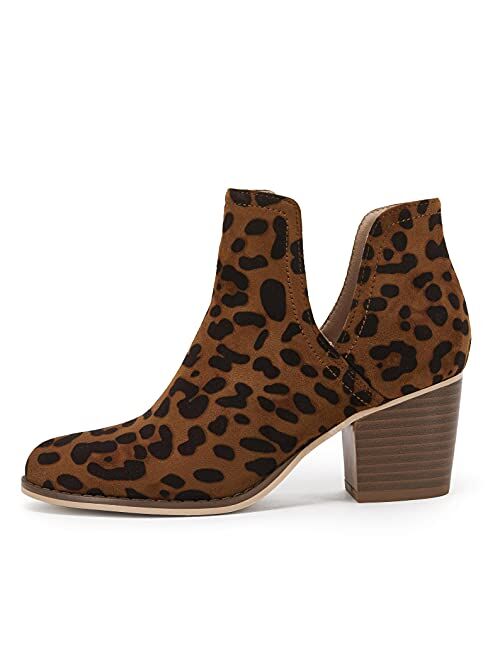 Coutgo Women Chunky Block Stacked Low Heel Ankle Boots Cut Out Pointed Toe Comfortable Booties