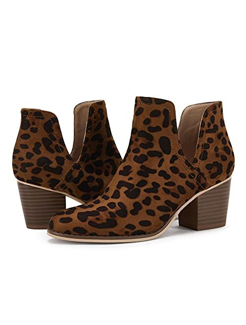 Coutgo Women Chunky Block Stacked Low Heel Ankle Boots Cut Out Pointed Toe Comfortable Booties