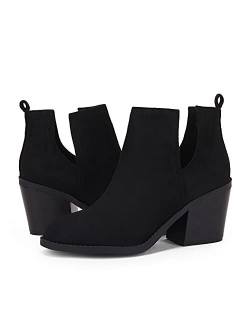 Ruanyu Women Chunky Block Stacked Low Heel Ankle Boots Cut Out Pointed Toe Comfortable Booties