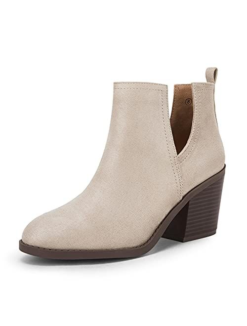 Ruanyu Women Chunky Block Stacked Low Heel Ankle Boots Cut Out Pointed Toe Comfortable Booties