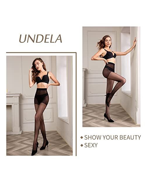 Undela 3 Pairs Women's Pantyhose with Control Top 20D Invisible Reinforced Toes