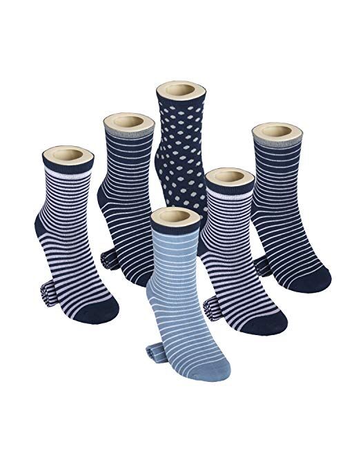 +MD Womens Bamboo Crew Moisture Wicking Stripe Pattern Assorted Causal Socks, 3 Pack