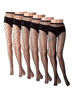 Geyoga 6 Pairs Plus Size Fishnet Tights High Waist Tights Thigh High Stockings Pantyhose for Women Girls Valentine's Day
