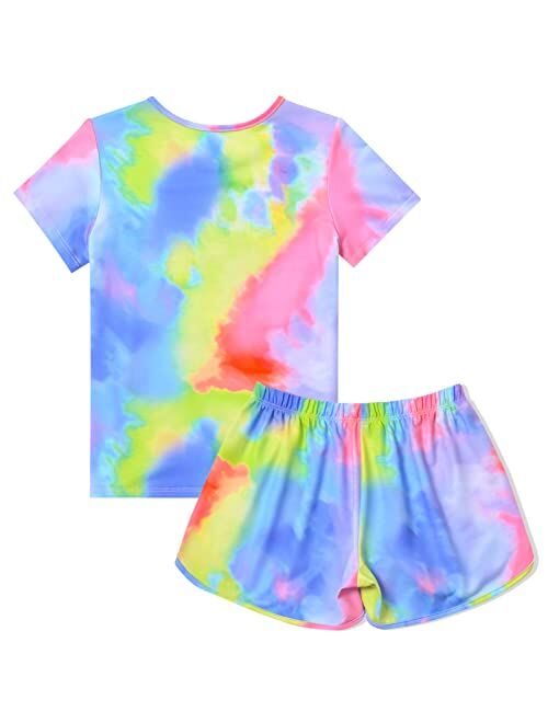 Jxstar Kids Short Sleeve Animal Print Round Neck Pajamas 2 Piece Set for Girl, Size 3-13