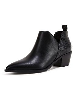 LAICIGO Womens Western Ankle Booties Pointed Toe Animal Print Chunky Block Heel V Cut Faux Leather Chelsea Boot