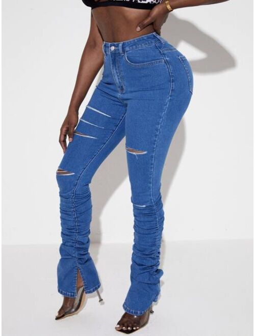 SHEIN SXY High Waisted Stacked Hem Skinny Jeans