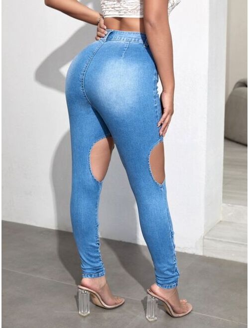 SHEIN SXY High Waist Cut Out Stacked Jeans