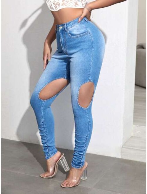 SHEIN SXY High Waist Cut Out Stacked Jeans