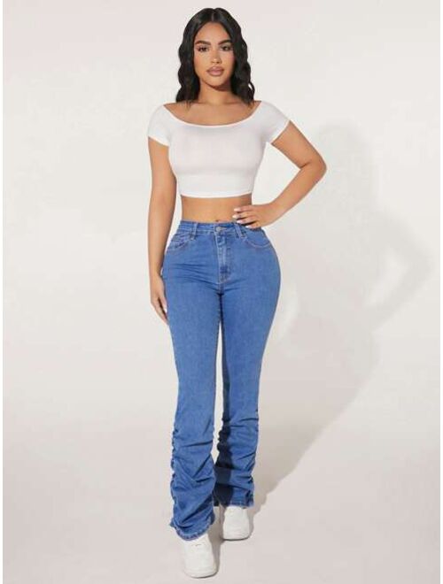 SHEIN PETITE Slant Pocket Stacked Jeans