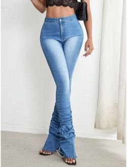 SXY High Waisted Split Hem Stacked Jeans