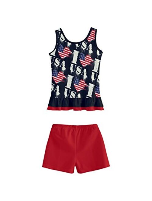 PattyCandy Girls I Love USA Patriotic American Stars Flags Kids Bikini Boyleg Swimsuit Bathing Suit, Size: 2-16