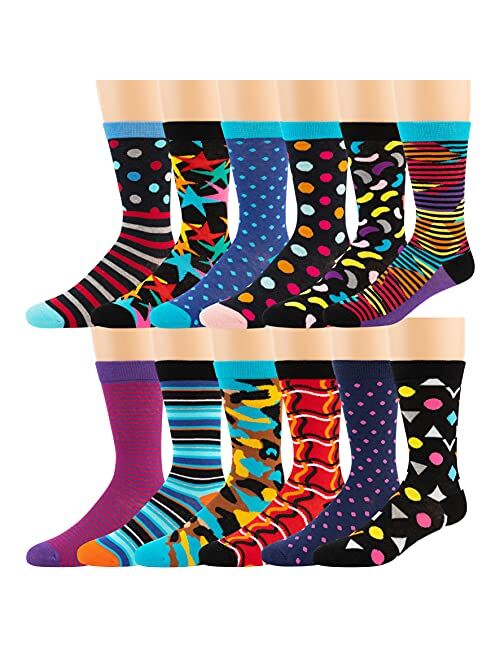 ZEKE Men's Pattern Dress Funky Fun Colorful Crew Socks 12 Assorted Patterns