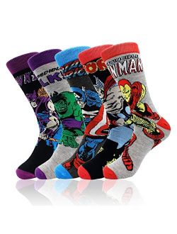 SIDIMELO 5-Pack Funny Funky Novelty Colorful Superhero Character Dress Socks for Men,US Size 10-13
