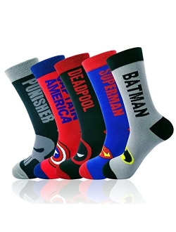 SIDIMELO 5-Pack Funny Funky Novelty Colorful Superhero Character Dress Socks for Men,US Size 10-13