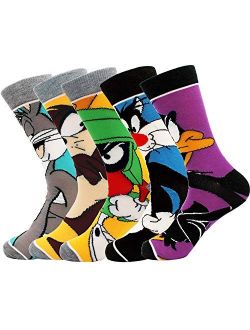 Brandless Casual Patterned Crew Socks Pack(5 Pairs) Funny Crazy Novelty Comics Cotton Socks for Men Women