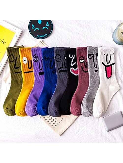Soxury 9 Pairs Funny Crew Socks Colorful Combed Cotton Fun Personality Expression Fashion Emotions Socks