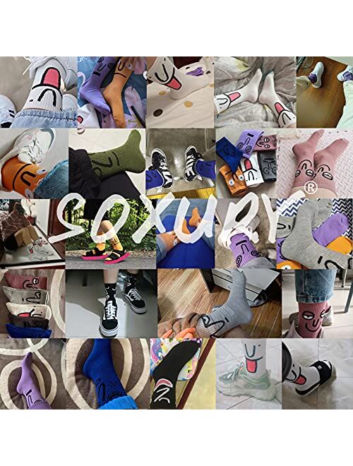 Soxury 9 Pairs Funny Crew Socks Colorful Combed Cotton Fun Personality Expression Fashion Emotions Socks
