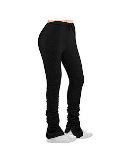 BQTQ Women Stacked Leggings Pants High Waist Stacked Sweatpants with Drawstring