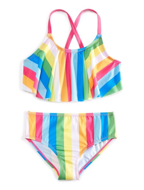 Buy Sol Swimwear Little Girls 2-Pc. Rainbow Vertical Stripe-Print ...