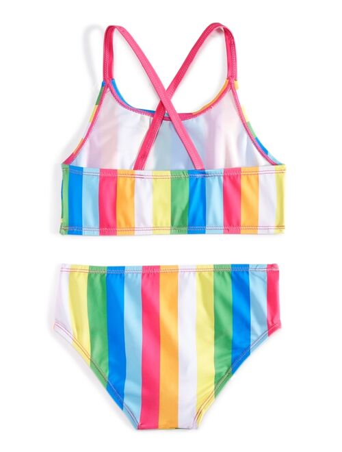 Sol Swimwear Little Girls 2-Pc. Rainbow Vertical Stripe-Print Swimsuit